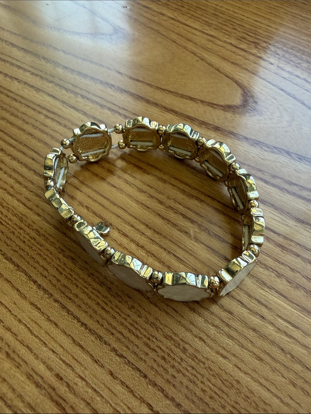 crown & ivy | Gold Tone Stretch Bracelet with Mother of Pearl Inlays